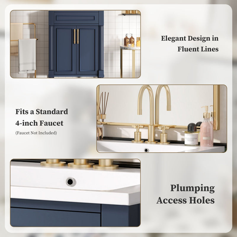 Bathroom Vanity With Integrated Sink, 2 Door Cabinet, Single Sink For Small To Medium Bathrooms