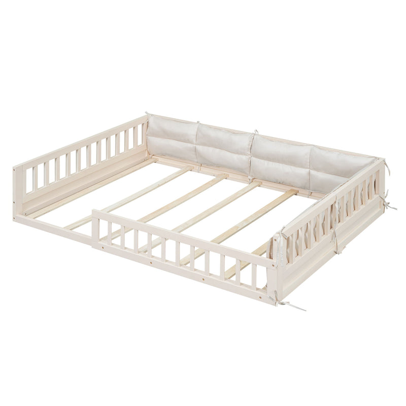 Upholstered Platform Bed With Guardrail And Pillow