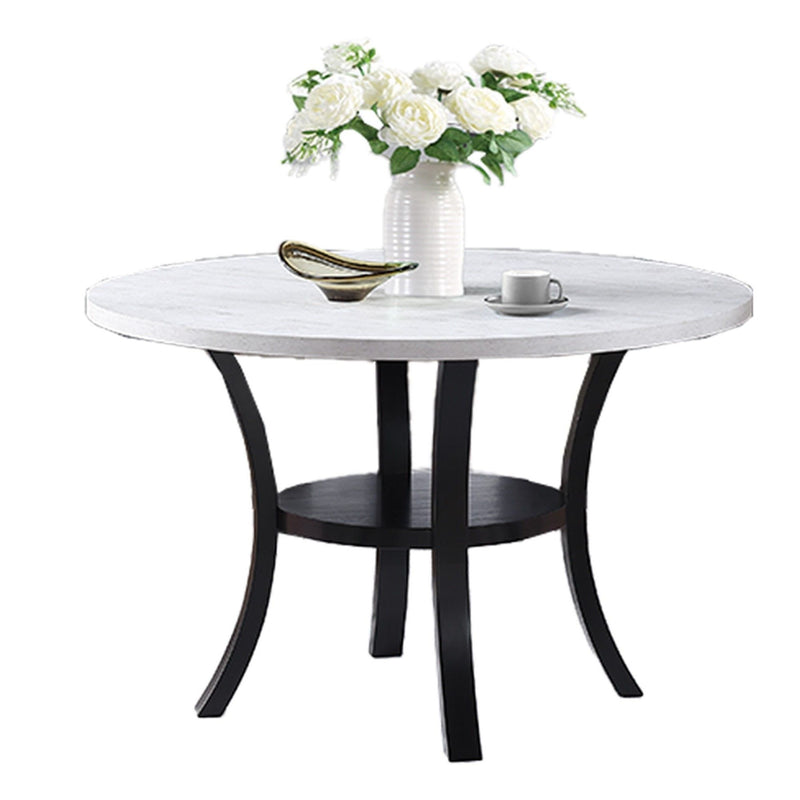 Round Dining Table With Open Bottom Shelf - Black / White