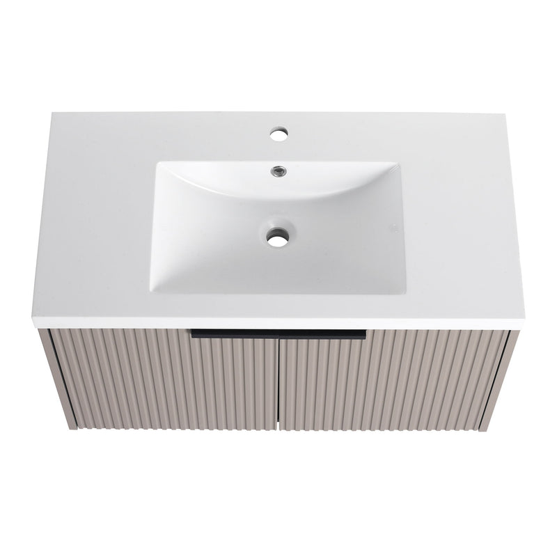 Contemporary Wall Mounted Bathroom Vanity With Resin Double Sink