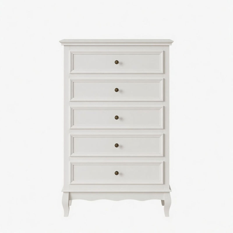 5 Drawer Tall Wide Chest Of Drawers - White