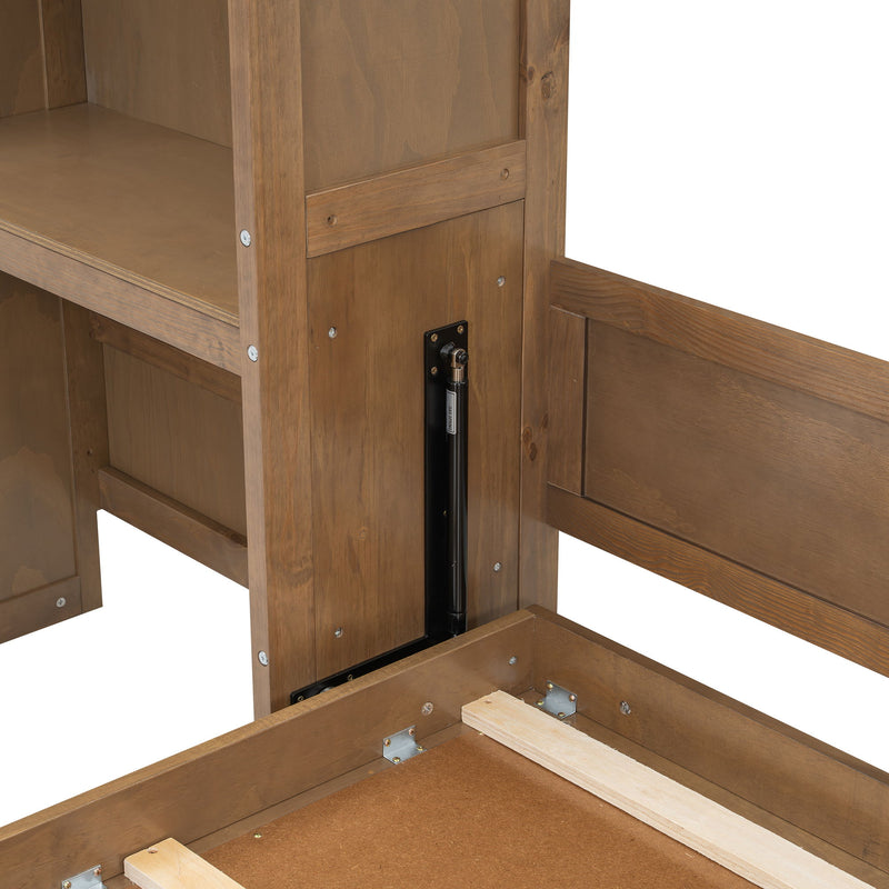 Queen Size Murphy Bed With Louvered Design And Multiple Storage Shelves - Wood