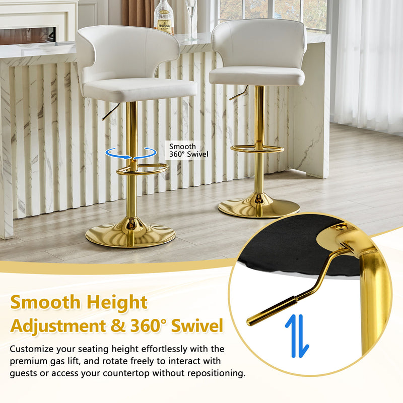 Adjustable Swivel Bar Chair With High Back Support For Kitchen Counter (Set of 2) - Gold / White