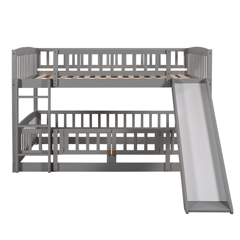 Low Bunk Bed With Slide, Fence And Ladder
