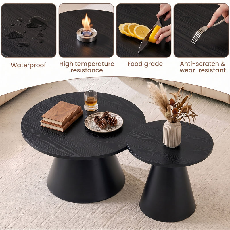 Nesting Coffee Table, Adjustable Foot Pads For Living Room (Set of 2) - Black
