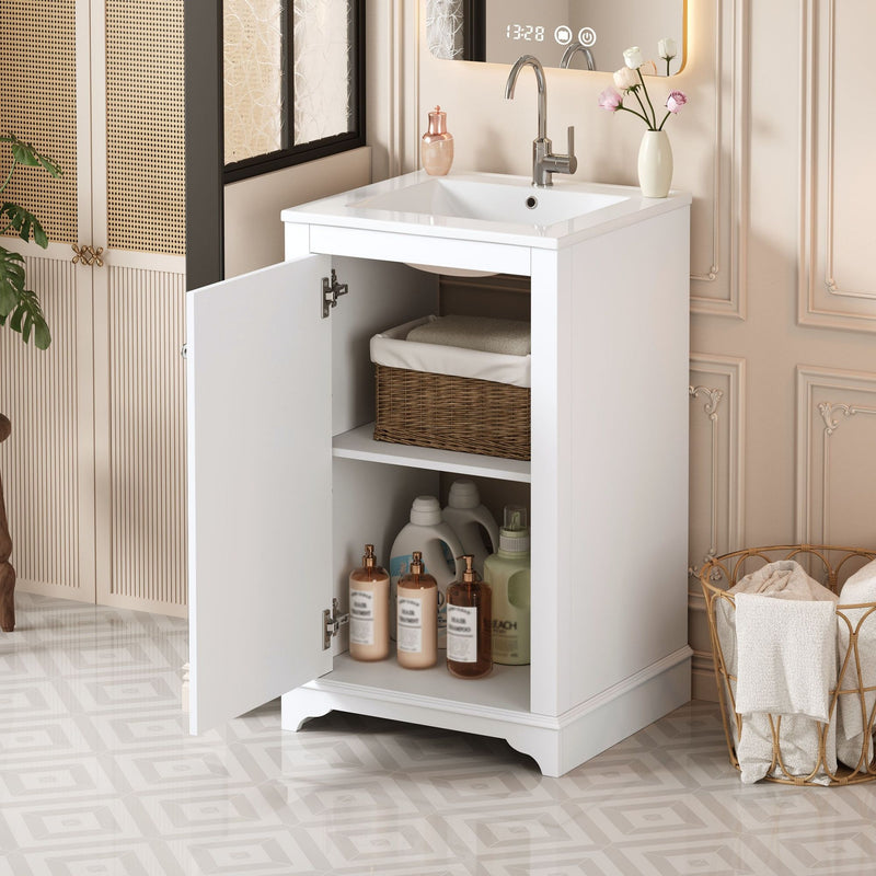 Bathroom Vanity With Sink, Freestanding Single Cabinet Set, Soft Close Door, Adjustable Shelf