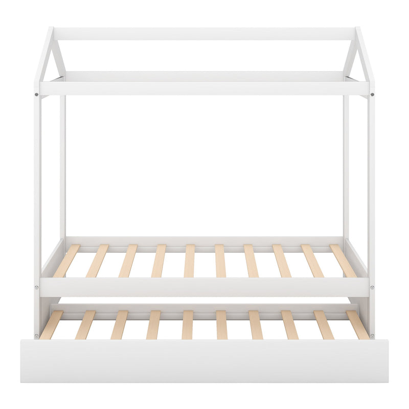 House Bed With Trundle In, Twin Size - White