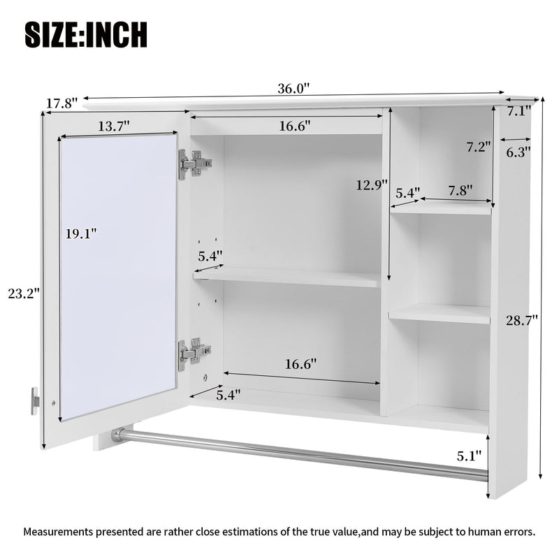 Modern Wall Mounted Mirror Cabinet With Adjustable Shelf, Soft Close Door, And Towel Bar