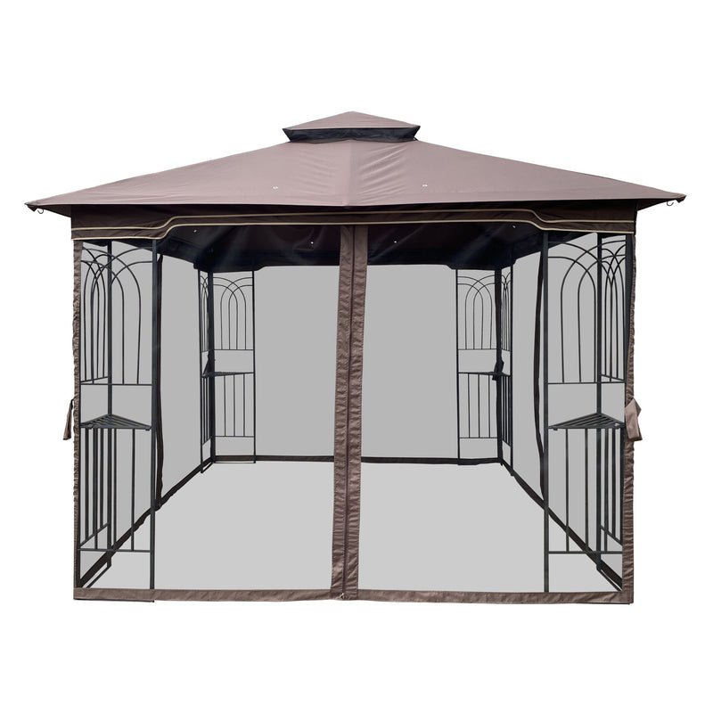 Patio Gazebo Tent With Ventilated Double Roof And Mosquito Net