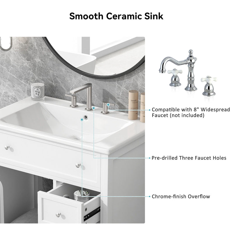 Bathroom Vanity With Sink Top, Cabinet With Door And 2 Drawers - White