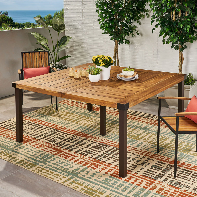 Lankershim - Modern Industrial Dining Table With Acacia Wood Slat Design - Teak