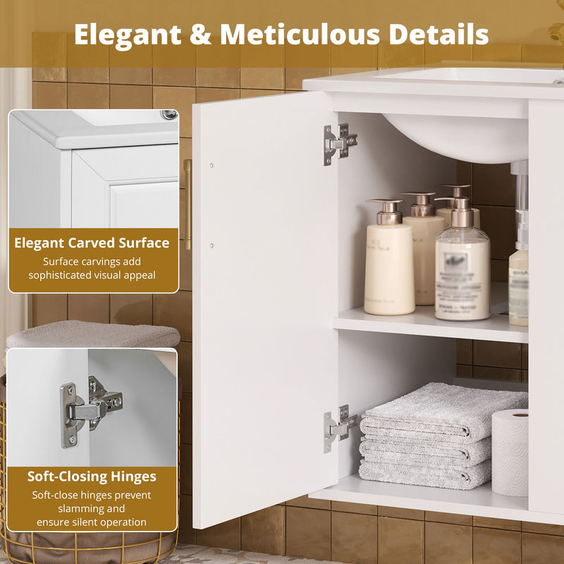 Wall Mounted Bathroom Cabinet With Side Shelf Combo, Vanity With Sink - White