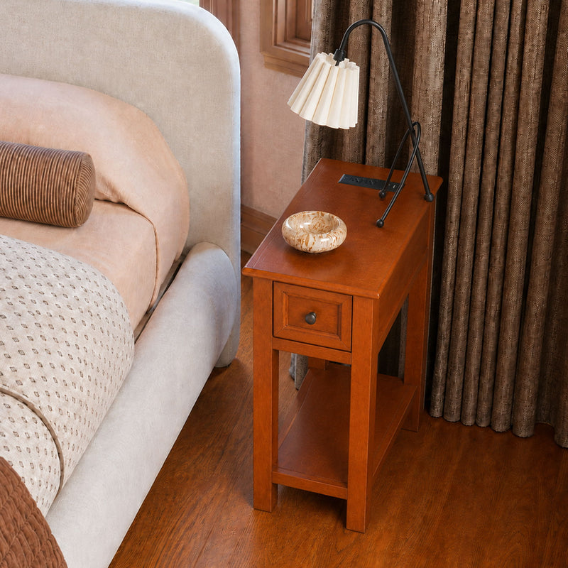 End Table With Drawer And Shelf For Living Room - Walnut