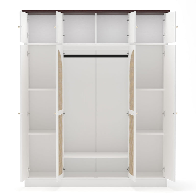 8 Door Armoire Wardrobe With Adjustable Shelves And Hanging Rod