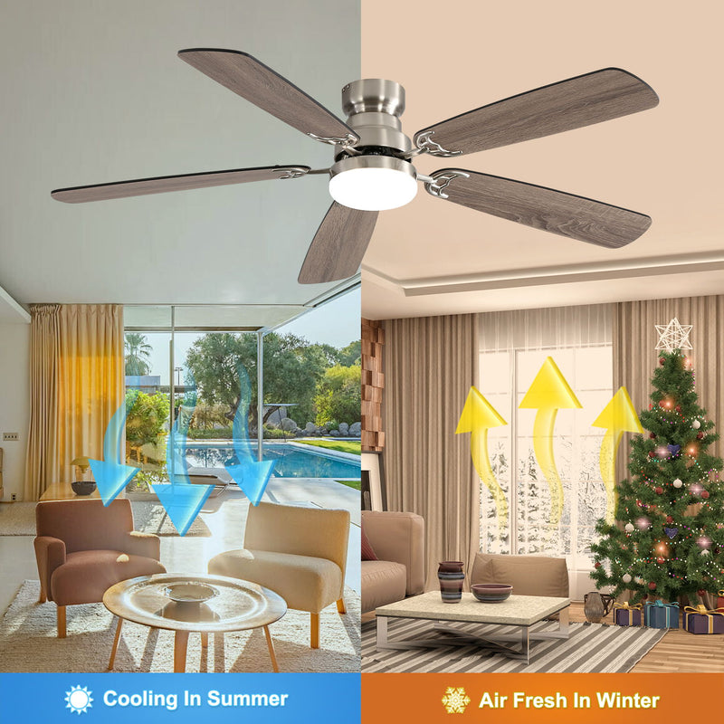 52" Ceiling Fan With LED Light, 6 Speed Remote Control, Reversible DC Motor