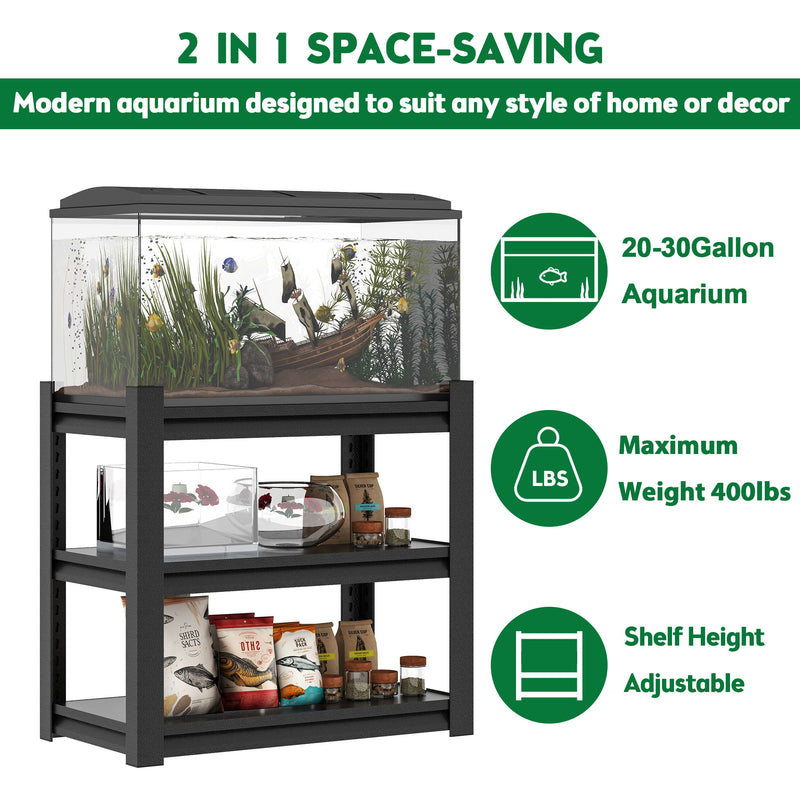 Stylish Metal rium Stand For 20 - 30 Gallon Tanks, 3 Tier Adjustable Shelf