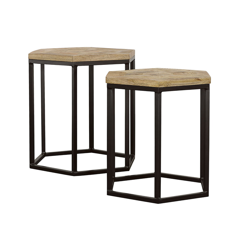 2 Piece Nesting Table With Hexagon Base - Brown