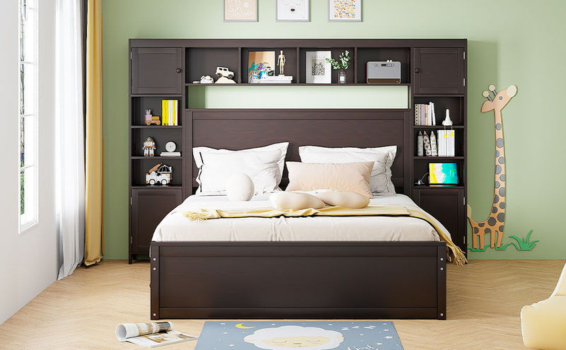 Bed With All In One Cabinet, Shelf And Sockets, Twin Long Trundle