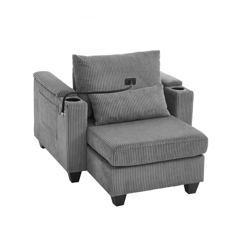 Convertible Chaise Lounge Sofa Chair With USB Ports, Cup Holders, Phone Holder And Storage