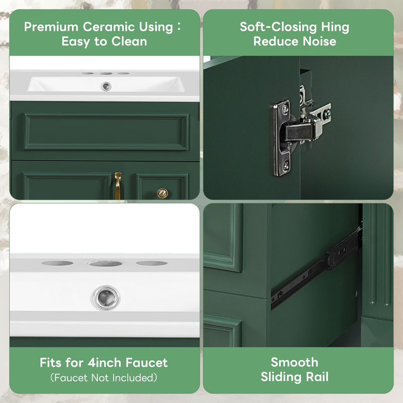 Bathroom Vanity With Sink, Compact Cabinet & 2 Drawers And Adjustable Shelf