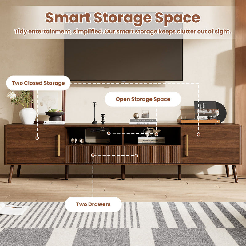 TV Stand For TVs Up To 85" With Soft-Close Doors, Open Shelf, Cable Management - Walnut