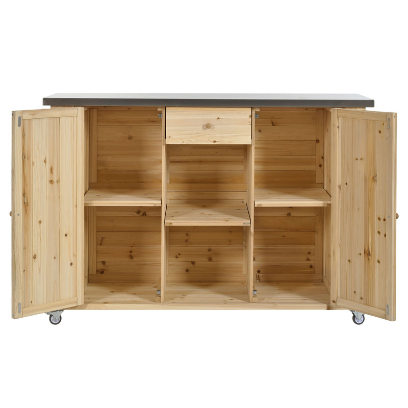 Outdoor Kitchen Island With Stainless Steel Top, Ample Storage Space, Towel And Spice Racks And A Bottle Opener