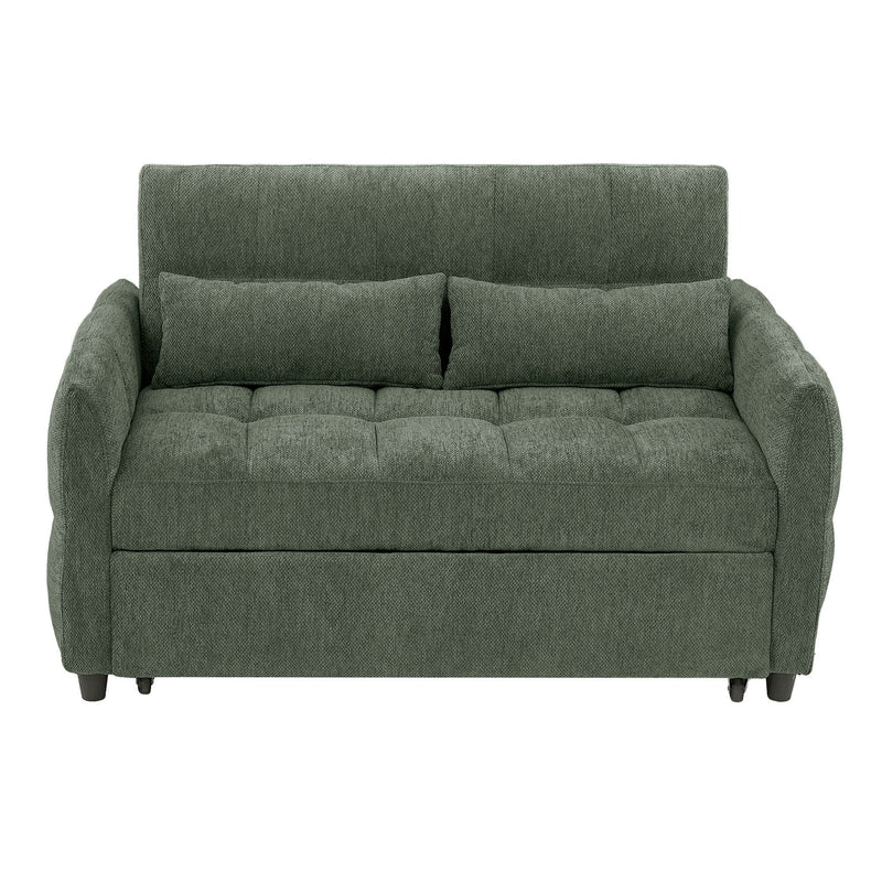 Loveseat Sofa Pull-Out Bed With Adjustable Backrest, 3 USB Ports And 2 Lumbar Pillows For Living Room