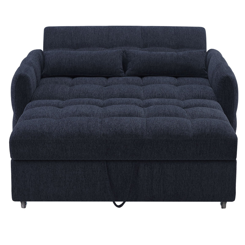 Loveseat Sofa Pull-Out Bed With Adjustable Backrest, 3 USB Ports And 2 Lumbar Pillows For Living Room