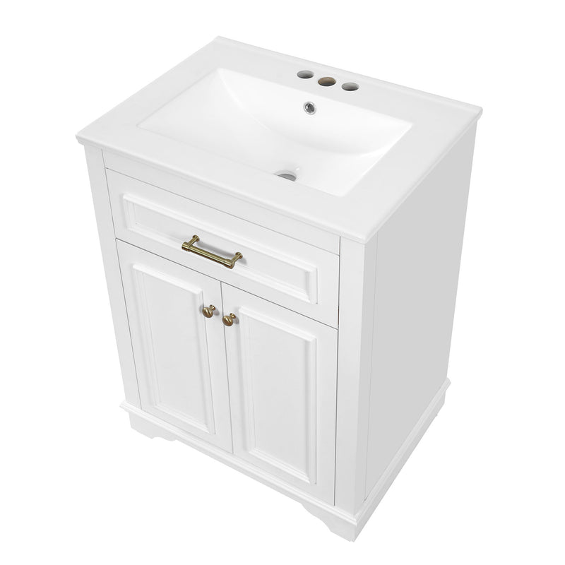 Bathroom Vanity With Integrated Sink, 2 Door Cabinet With Tip Out Drawer, Rectangular Design