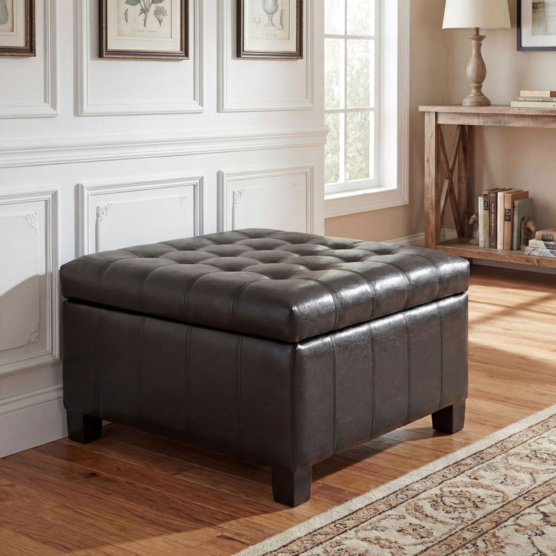 Square Tufted Indoor Ottoman With Lift-Top Storage