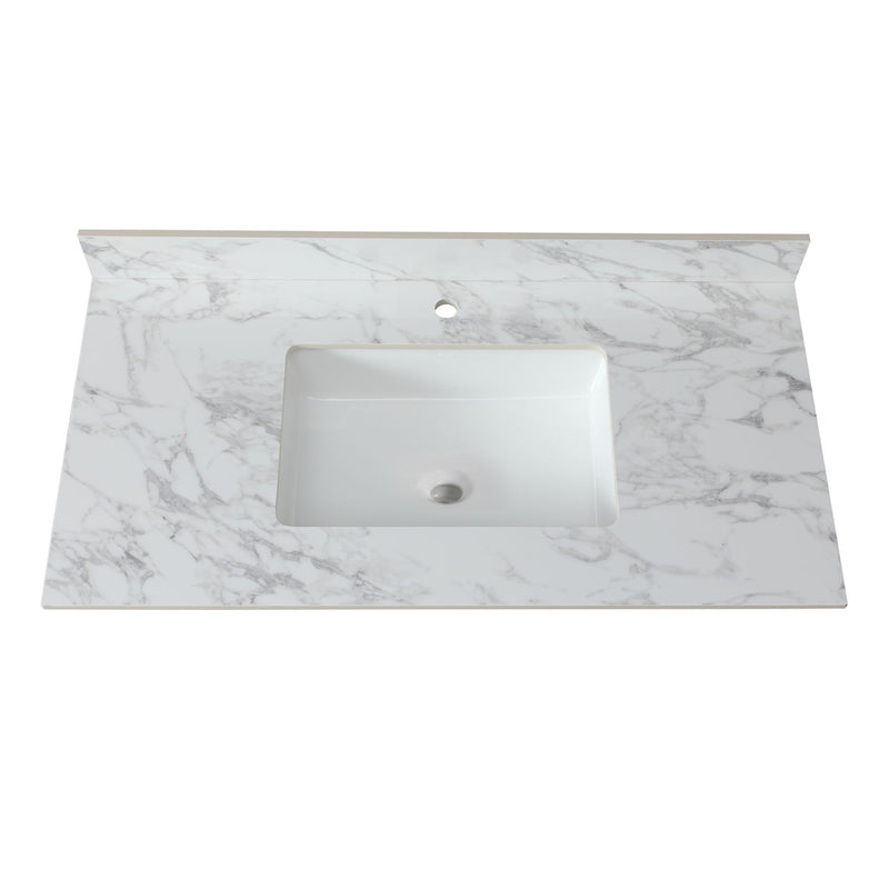 Elegant Bathroom Vanity Top With Rectangular Ceramic Sink And Backsplash