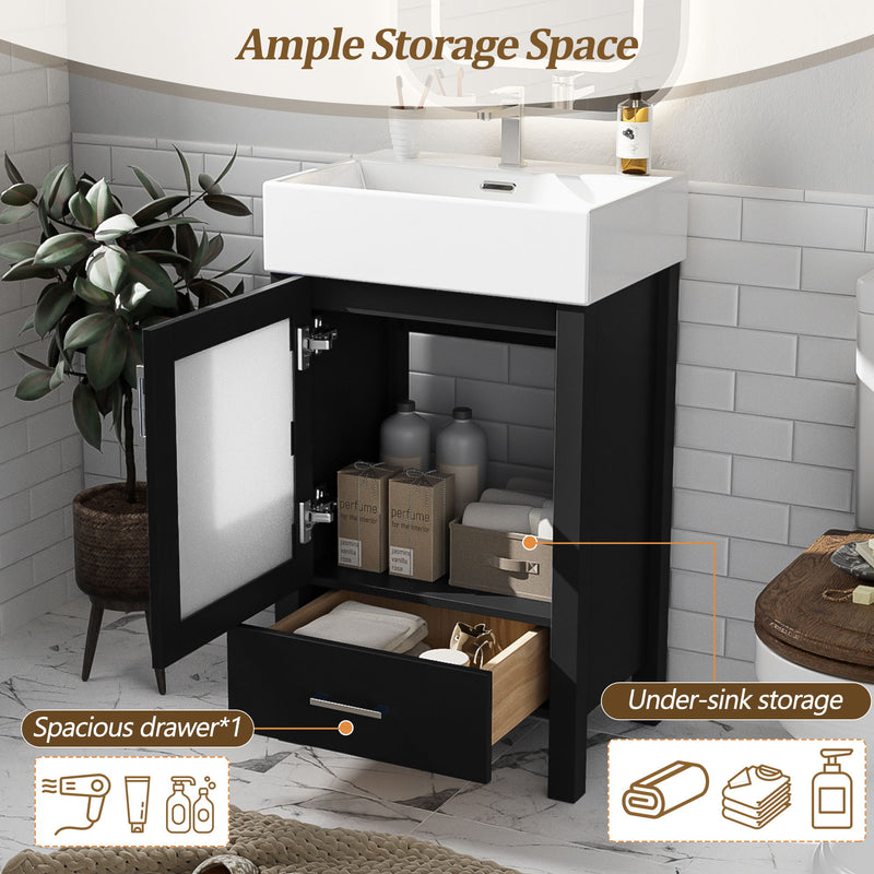 Bathroom Vanity With Ceramic Sink And Ample Storage, Ideal For Small Bathrooms
