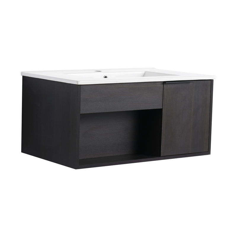 Wall Mounted Floating Bathroom Vanity With Open Shelf & Soft Close Door
