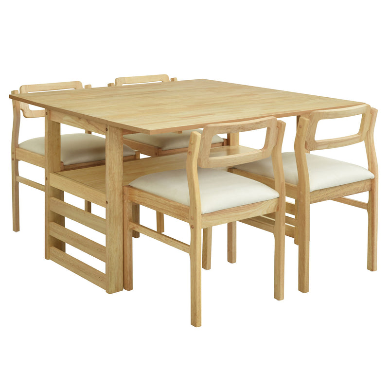5 Piece Extendable Wood Square Dining Table Set With 2 Drop Leaves