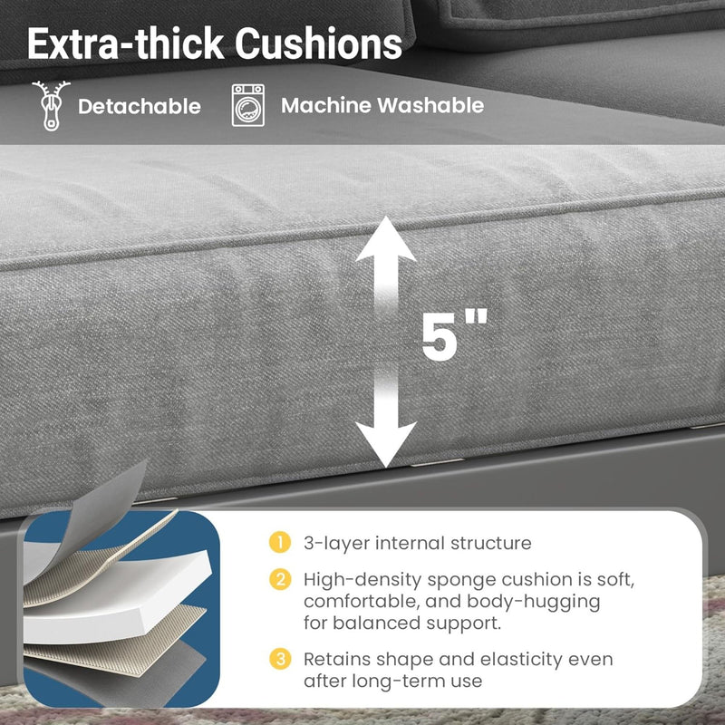 All Weather 3 Seat Patio Sofa With Thick Cushions - Gray / Gray