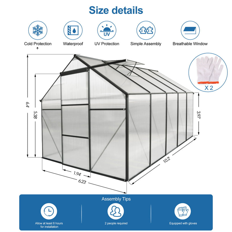 Polycarbonate house Raised Base And Anchor Aluminum Heavy Duty Walk-In houses For Outdoor Backyard In All Season
