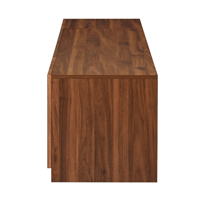 TV Stand, Media Console With Glass Doors And LED Lights, Adjustable Shelf Storage - Walnut