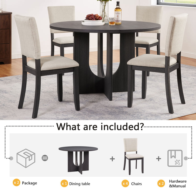 Round Dining Set With 4 Upholstered Dining Chairs