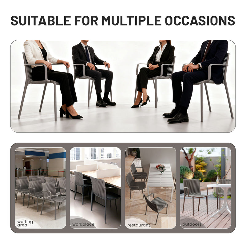 4 Modern Stackable Plastic Armchair Matched With Folding Square Table