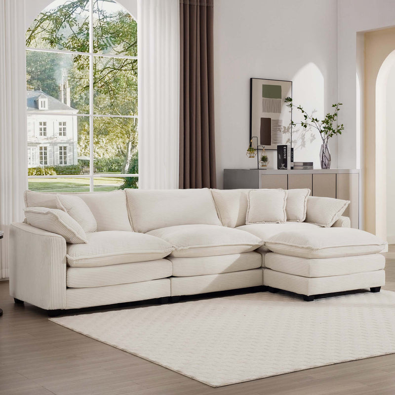 Modern Oversized Modular Cushion Sofa With Ottoman, Low Back, Deep Seating Sofa Set