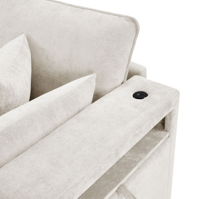 Modern Sectional Sofa U-Shaped With Movable Ottoman Storage Armrests And USB Ports