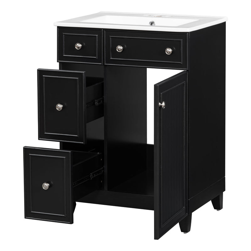 Transitional Style Bathroom Vanity Cabinet With Ceramic Sink