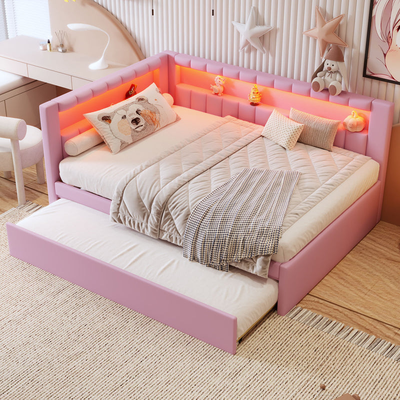 Upholstered Platform Bed With USB Ports And LED Belt