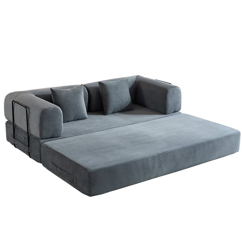 Convertible Sleeper Sofa Bed With Cylindrical Pillow, With Fixed Shape Frame