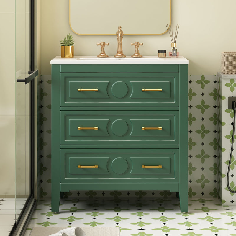 Retro Bathroom Vanity With Sink Combo, Free Standing Single Set With 3 Drawers