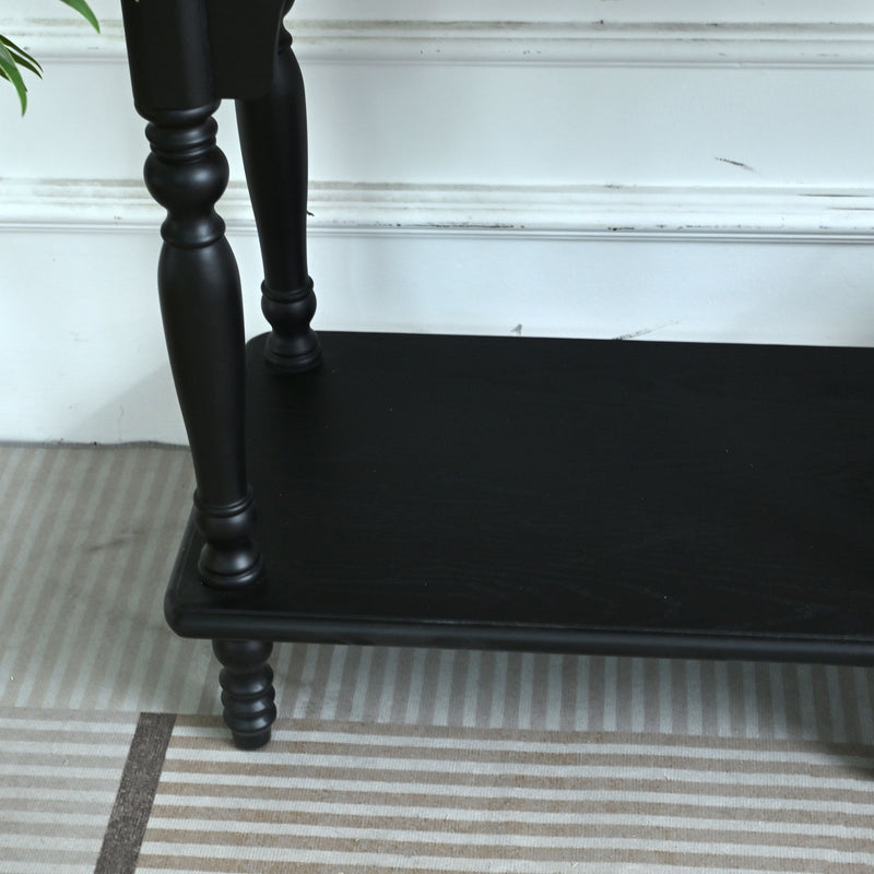 Accent Carved Console Table With Open Shelf And 2 Drawers For Living Room - Black