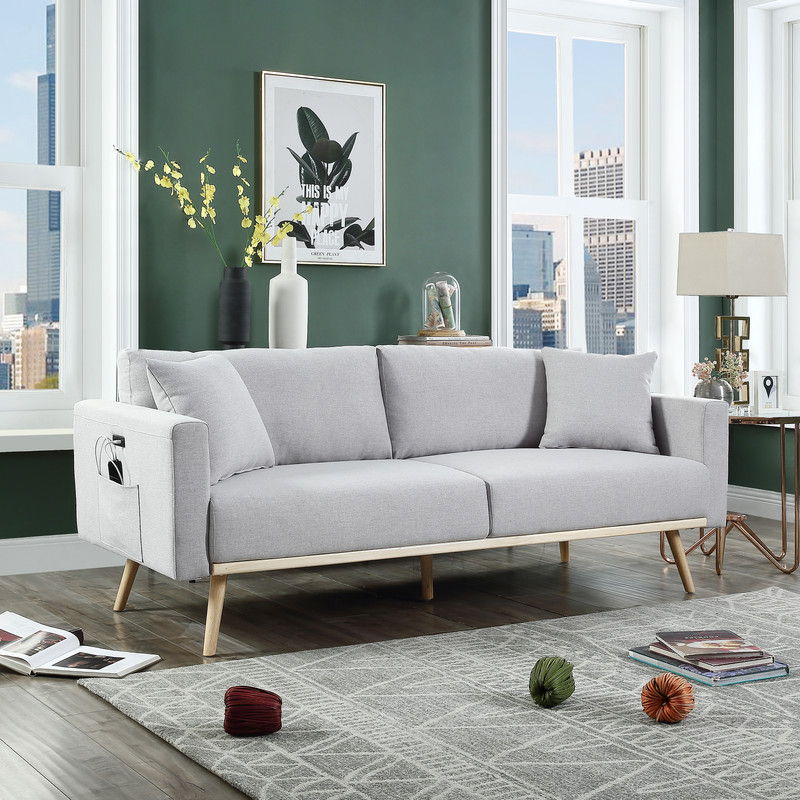 Easton - Fabric Sofa With USB Charging Ports Pockets And Pillows