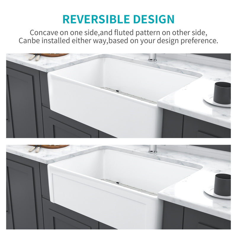 Apron Front Reversible Single Bowl Kitchen Sink & Grid And Strainer