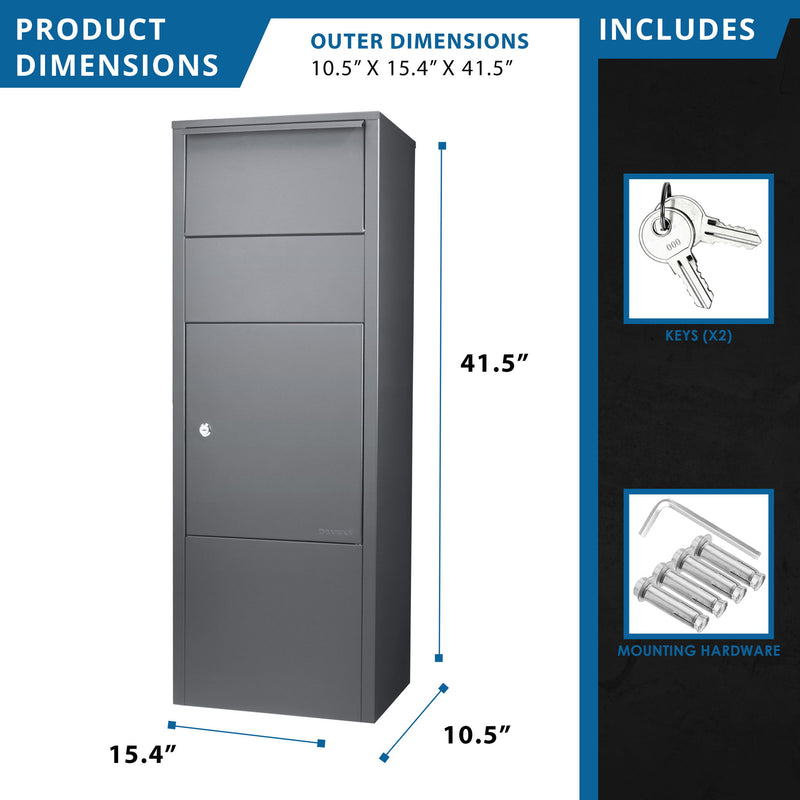 Steel Large Single Compartment Locking Parcel Drop Box With Keyed Access - Gray
