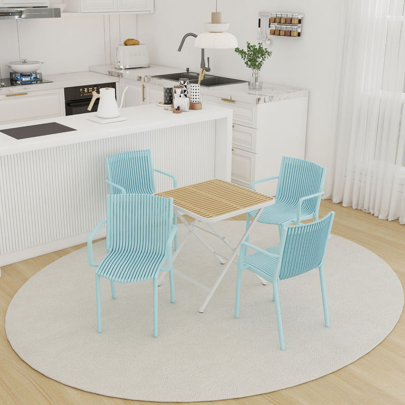 4 Modern Stackable Plastic Armchair Matched With Folding Square Table